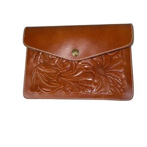 Patricia Nash Mini Tech Portfolio Florence Brown Italian Leather Clutch